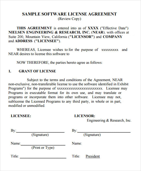 Free software license agreement template